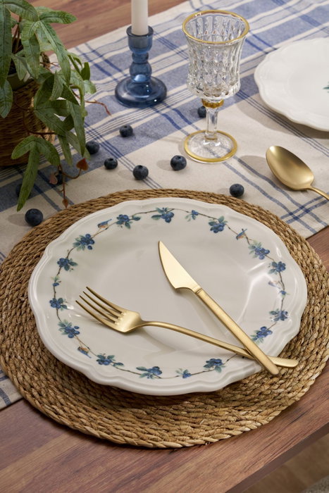 Hermia Blueberry Juego de Cena de Porcelana de 24 Piezas en Blanco, Azul y Verde Hermia Blueberry Juego de Cena de Porcelana de 24 Piezas en Blanco, Azul y Verde